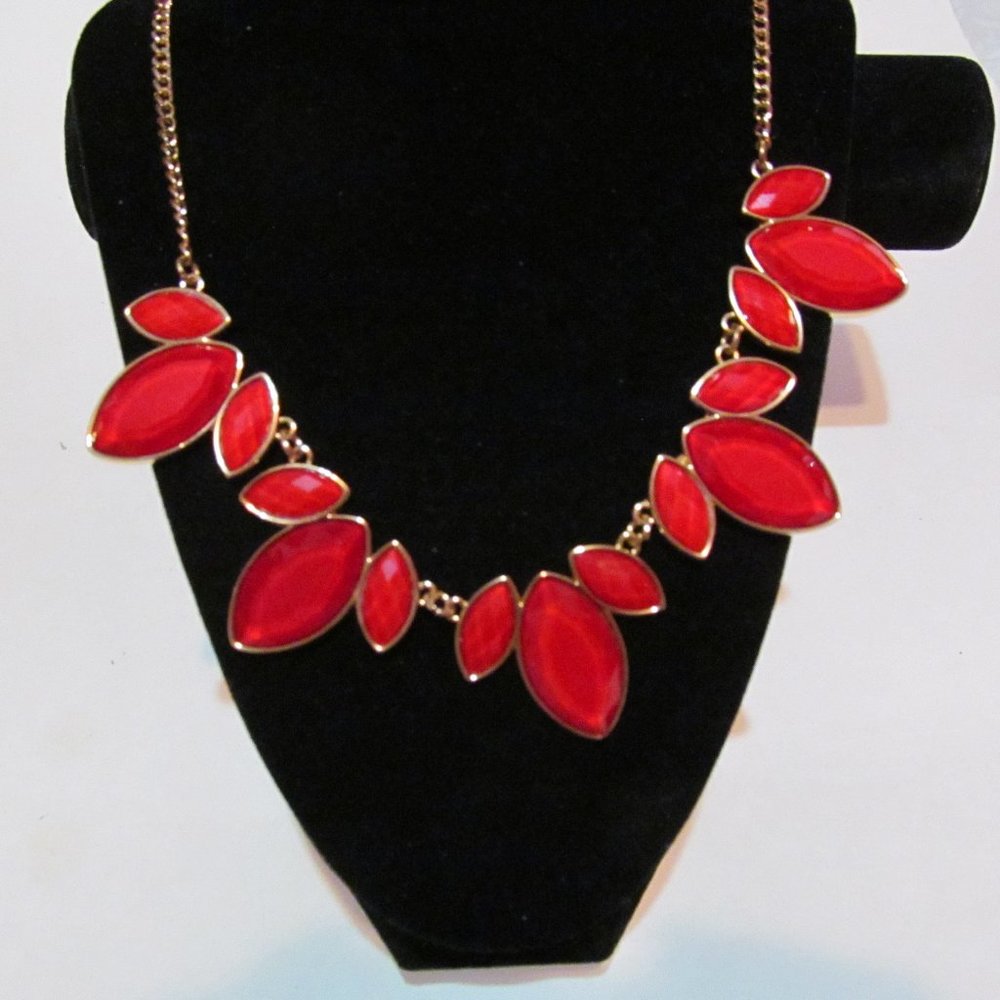 Charming Charlie vibrant red statement necklace signed